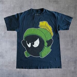 Vintage Marvin The Martian Shirt Looney Tunes Big Face Graphic Navy Blue XL Y2K